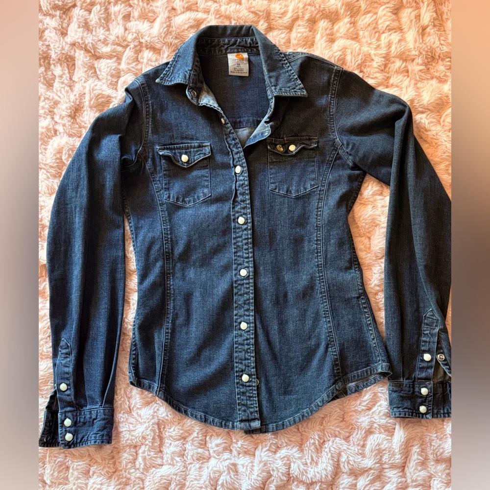 Carhartt Women’s Denim Pearl Snap XS Button Down Shirt